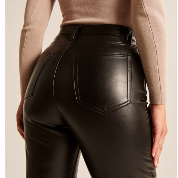 Black Vegan Leather 90s Straight Pants - Curve Love - Size 33 Short (16) - Picture 5 of 11